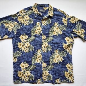 David Taylor Short Sleeve Shirt Mens XL Blue Button Up Hawaiian Floral Rayon